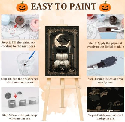NAIMOER Halloween Night Paint by Numbers Kits for Adults Beginner with Wooden Framed, Pumpkins Color by Numbers on Canvas Painting Kits for Adults, Easy Paint DIY Acrylic for Home Wall Decor 8X12 Inch - Image 6
