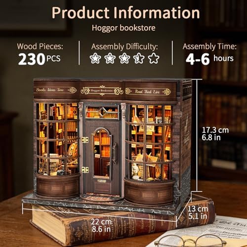 BELEEV Book Nook Kit for Adult and Teens,3D Wooden Puzzle(Hoggor Bookstore) - Image 3