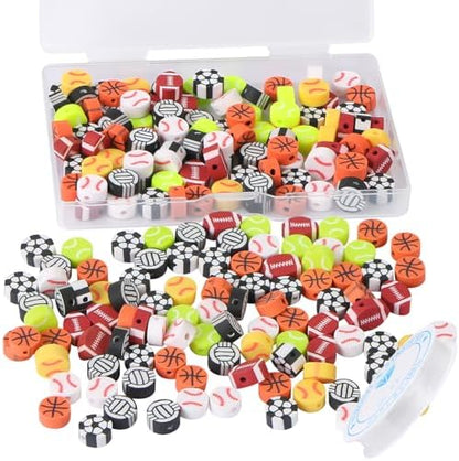 EVERMARKET 100pcs Sports Ball Beads Sports Polymer Clay Beads Bulk,Baseball Football Basketball Volleyball Rugby DIY Crafts for Jewelry Making Key Chains Earring Bracelet Necklace by EVERMARKET