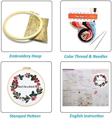 Louise Maelys Cross Stitch Kit Full Range DIY Floral Wreath with Funny Sayimg Embroidery Kit for Beginner - Image 2