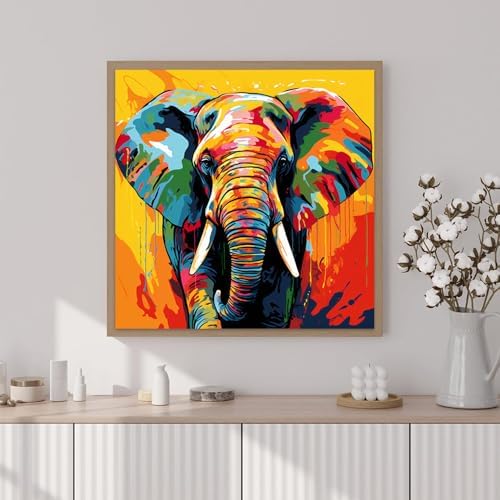 Artunion Framed Paint by Numbers Kit for Adults Beginners & Kids Ages 8-12,Colorful Elephant Paint by Number with Frame,Abstract Animal Paint by Numbers Kit on Canvas 10 * 10 Inch Without Easel - Image 2