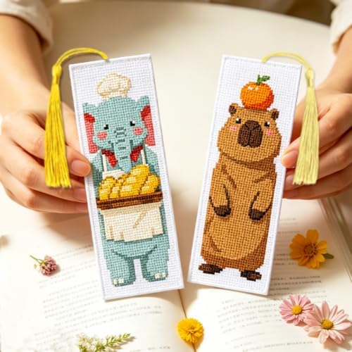 ACRNIGHEET 6PCS Cross Stitch Bookmark Kit for Beginner Stamped Cross Stitch Kits for Adults Cute Animals DIY Tassel Embroidery Bookmark Kits Needlepoint Kit with Instructions Craft Gift 8.5''x3'' 11CT - Image 7
