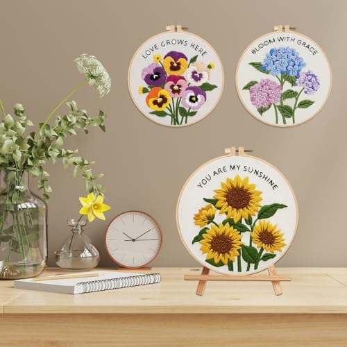 Nuberlic 3 Pack Embroidery Kit for Beginners, Floral Cross Stitch Kit - Image 6