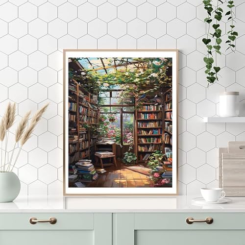Bookshelf Paint by Number for Adult, Paint by Numbers for Adults Landscape - Image 4
