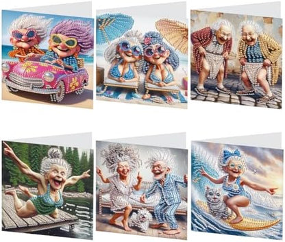 C'eitura 6Pcs Happy Old Lady Diamond Art Greeting Card Kit – DIY Rhinestone Painting Postcard Set for Christmas New Year Holiday Party Favors, Creative Craft Gift for Adults by C%27eitura