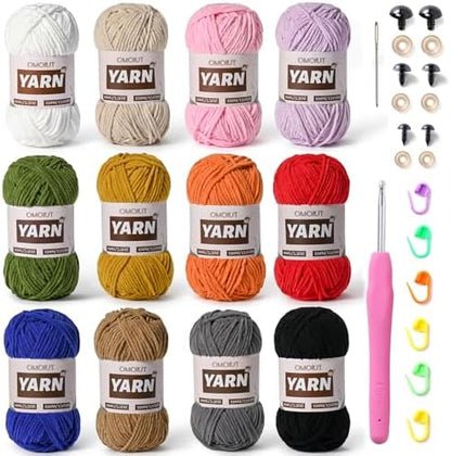 12 Pack 42.3oz/1572yds Bulky Multicolor Yarn Set, Plush Chenille Blanket Yarn for Crocheting, Fluffy Velvet Yarns for Crochet, Fuzzy Baby Yarns for Crocheting Soft, Crochet Amigurumi C by OMoiut