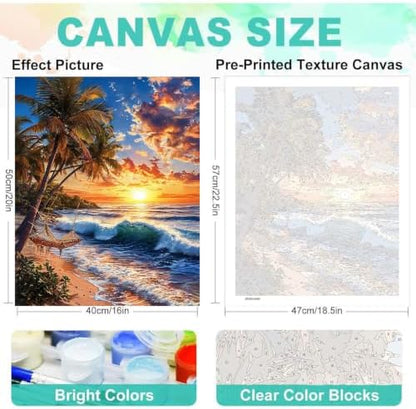 Beach Paint by Numbers Kit for Adults, DIY Oil Painting Canvas 16x20inch - Image 2