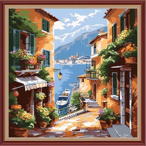 Dooxvey Cross Stitch Kits for Adults Beginners,Full Range of Cross-Stitch Stamped Kits Needlepoint Kits for Beginners Embroidery Kits 11CT Cross Stitch Patterns-Seaside Scenery 18x18 inch by DooxveyStampedEmbroideryKit