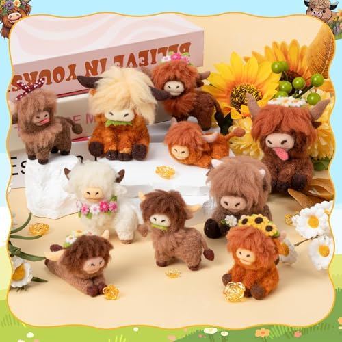 WATINC Highland Cow Needle Felting Kit - Set of 10 Different Highland Cow Doll Wool Felt Needle Felting Tools Foam Pad, DIY Home Decoration Needle Felting Craft Party Supplies for Beginners (30Pcs) - Image 4
