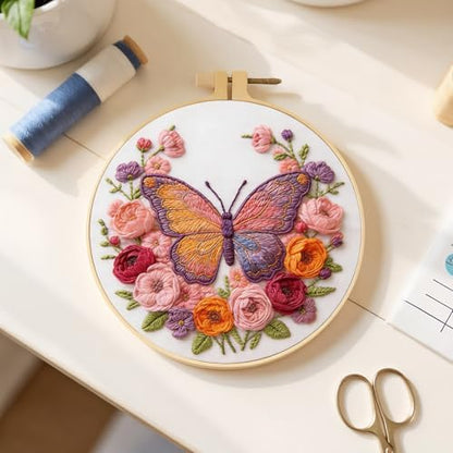 FRANDEK DIY Rose Butterfly Stamped Embroidery Kit with Hoop for Adults - Image 5
