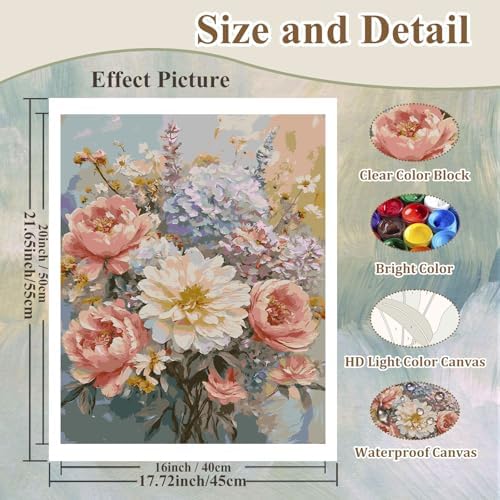 Paint by Numbers Kit for Adults Flowers, Paint by Number for Adults 16x20in - Image 4