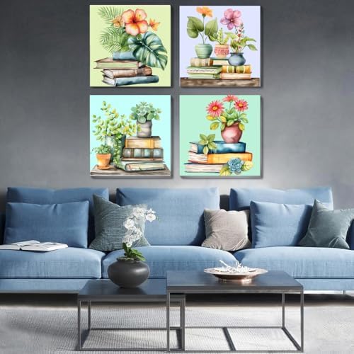 Fotasmua 4 Pack Framed Paint by Numbers for Adult, Book Paint by Numbers Kit for Adults Kids, DIY Flowers Plant Acrylic Painting on Canvas for Home Wall Art Decor 8 x 8 Inch - Image 2