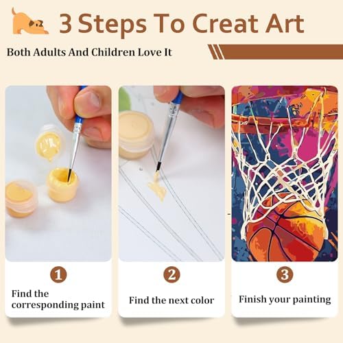 Reivworl Basketball Paint by Numbers Kit for Adults Beginner, 16" Wx20 L Basketball Paint by Number for Adult, Acrylic Painting Kits with Canvas for Gifts and Wall Decor - Image 7