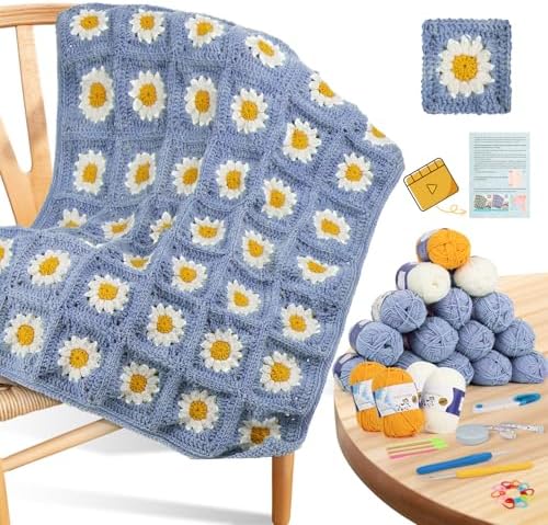 Coopay Crochet Kit for Beginners, Granny Square Blanket Kit, Blue-Purple by Coopay