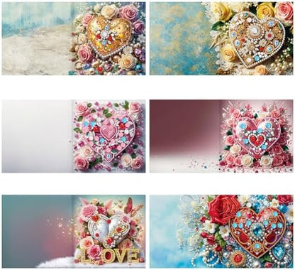 C'eitura Jeweled Heart Diamond Art Painting Greeting Cards, 6Pcs DIY Kit - Image 3