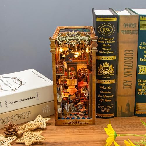 Book Nook Kit - Book Nook Miniature Kit for Adult and Teens, DIY Miniature House Kit with Led Light, Creativity Gifts for Family and Friends, Bookshelf Decor for Book Lovers Nook Kit - Image 2