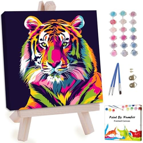 Artunion Framed Paint by Numbers Kit for Adults Beginners & Kids Ages 8-12,Colorful Tiger Paint by Number with Frame, Animals Paint by Numbers Kit on Canvas 10 * 10 Inch Without Easel by ArtunionDriect