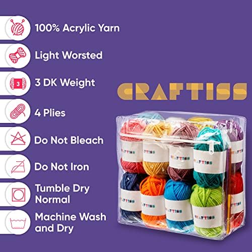CRAFTISS 16 of 20g/0.7Oz Acrylic Yarn Mini Skeins - 700 Yards of Soft Yarn for Crocheting and Knitting Craft Project, Assorted Starter Crochet Bulk Kit for Adults and Kids - Image 4