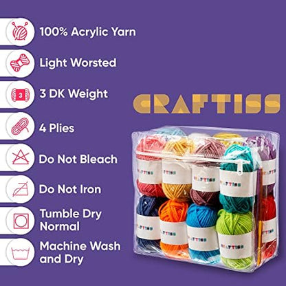 CRAFTISS 16 of 20g/0.7Oz Acrylic Yarn Mini Skeins - 700 Yards of Soft Yarn for Crocheting and Knitting Craft Project, Assorted Starter Crochet Bulk Kit for Adults and Kids - Image 4