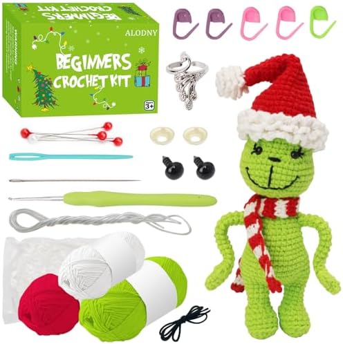 ALODNY Crochet Kit for Beginners,Christmas Crochet Kit for Beginners Adults,Knitting Kits Hooks Yarn Set with Step-by-Step Video Tutorials by ALODNY
