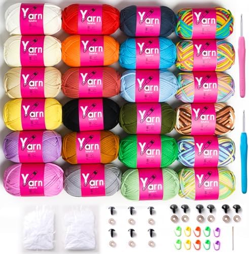 24 Pack Beginner Yarn for Crocheting Tube Crochet Yarn Multicolor by Sekafris