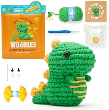The Woobles Beginner Crochet Kit with Scissor - Fred the Dinosaur by TheWoobles