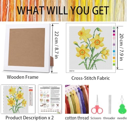 Daffodil Stamped Cross Stitch Kits for Adult Beginner with Wooden Frame - Image 3
