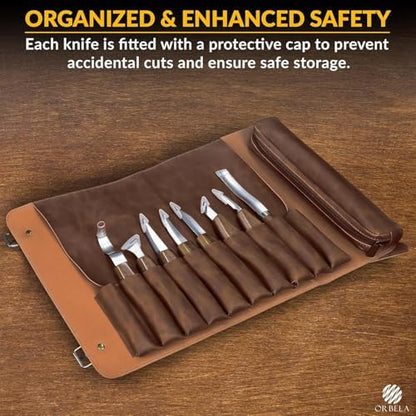Orbela 16PCS Wood Carving Tools Set Heavy Duty with Leather Roll Bag - Complete Wood Carving Kit for Beginners & Experts, Whittling Knives, Wood Carving Chisels, Sharpening Strop, Gloves Woodworking - Image 3