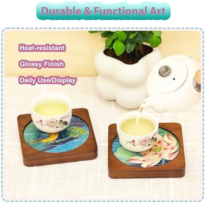 Cloisonne Kit, DIY Coasters Craft Kits, Filigree Enamel Art, Lotus - Image 2