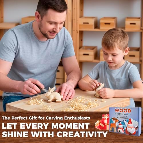 Wood Carving Tools Kit - 40pcs Whittling Kit with Mini Bench Vise, 6pcs Knives, 7pcs Blocks, 12 Colors of Paint, 6 Template, Gloves, Manual, Complete Woodworking Set for Beginners, Whittling Gifts - Image 7