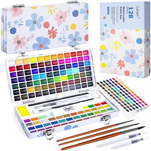 Caliart 128 Colors Watercolor Paint Set, Portable Art Supplies Palette Kit by Caliart