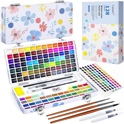 Caliart 128 Colors Watercolor Paint Set, Portable Art Supplies Palette Kit by Caliart