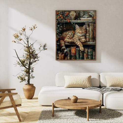 Paint by Numbers Kit for Adults, Sleeping Cat & Bookshelf, 16x20 Inch - Image 3