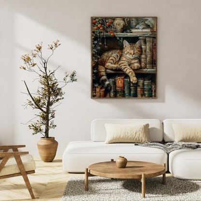 Paint by Numbers Kit for Adults, Sleeping Cat & Bookshelf, 16x20 Inch - Image 3