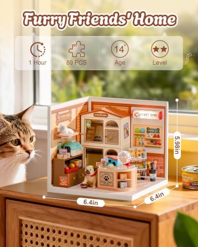 Rolife Super Creator Furry Friends' Home DIY Miniature House Kit, Snap-Fit Plastic 3D Puzzle No Glue Needed, Stackable Pet Store Room Decor Gift for Adults & Teens, 89 PCS - Image 3