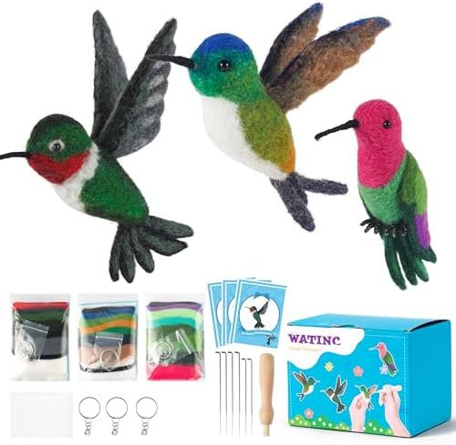 WATINC Needle Felting Kit - 3 Set Unique Different Cute Doll Wool Felt Needle Tools Foam Pad Instruction, DIY Home Decoration Craft Party Supplies for Art Work Starter Beginners (Hummingbird) by WATINC