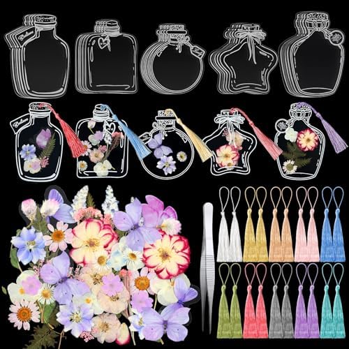 Taobary 91 Pcs DIY Dried Flowers Bookmarks Transparent, Gentle Colors by TaoBary