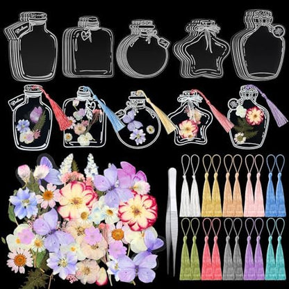 Taobary 91 Pcs DIY Dried Flowers Bookmarks Transparent, Gentle Colors by TaoBary