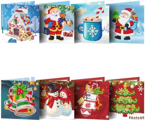 8PCS Merry Chrismas DIY Greeting Card Kits with Envelopes Diamond Art Greeting Cards Diamond Art Cards Kits for Adults DIY Crafts Family Friend Gifts by Unknown