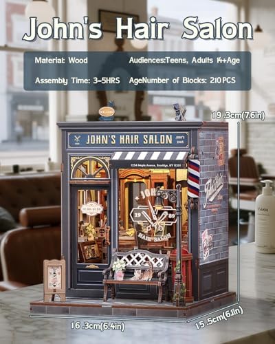 Book Nook Kit, DIY Miniature Dollhouse Kit, Barbershop Booknook Building Kit, 3D Wooden Puzzle for Adults, Tiny House, Decorative Bookshelf Home Decor, Crafts Gifts for Adults (John's Hair Salon) - Image 2