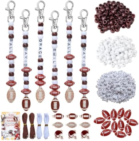 Tuhangcc 501 Pcs Football DIY Keychain Making Kit, Adjustable Letter Alphabet Beads Strings, 12 Charm 16 Cards with Lobster Clasps & Strings for Sport Theme Party Favor Gift (Football) by Tuhangcc