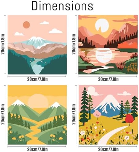 FQOVKYN 4 Packs Paint by Numbers Kit for Adults with Frame, DIY Landscape Adult's Paint by Number on Canvas, Mountain Oil Painting Kits for Home Wall Decor 8x8 Inch - Image 2