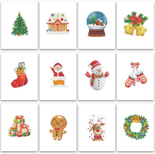 PeakLuv Christmas Decorations Diamond Painting Kits, 12 Pcs Small Diamond Art Kits for Adults Beginners, 5D DIY Square Drill Diamond Dots, Quickly Finishable Gem Art for Home Wall Desktop Decor by PeakLuv