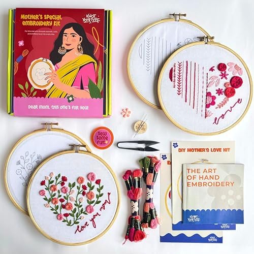 KNOT YOUR TYPE Mother's Love DIY Embroidery Kit with Gift Box - Bundle of 2 | Hand Embroidery Kit with All Stitching Materials | Perfect Art & Craft Gift Set, Stitching Kit for Adults by KnotYourType