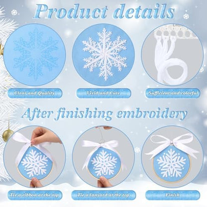 Roowest 6 Sets Christmas Embroidery Kits Snowflake Ornament DIY,Blue - Image 4