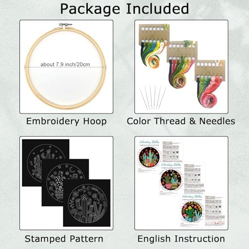 Nuberlic 3 Pack Embroidery Kit for Beginners with Cactus Pattern - Image 3