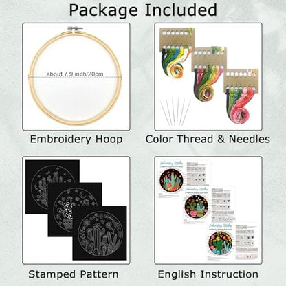 Nuberlic 3 Pack Embroidery Kit for Beginners with Cactus Pattern - Image 3