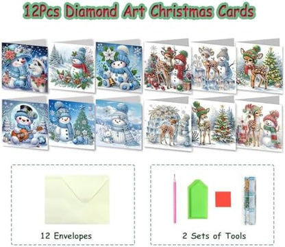 12 Packs Diamond Art Cards Kit, Diamond Painting Greeting Cards with Envelopes, DIY Card Making Kits for Adults, Gifts for Families, Friends, Partners (Snowman) - Image 2