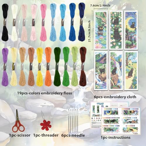 ORIGACH 6 Set Black Cat & Landscape Cross Stitch Bookmark Kit for Beginner - Image 2