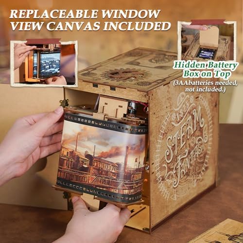 Tonecheer DIY Book Nook Kit for Adults, Miniature Infinity Train Cabin Steam Age Vintage Carriage Model, Wooden 3D Puzzle Dollhouse Booknook Decorative Bookend Gifts (Steam Fantasy) - Image 4